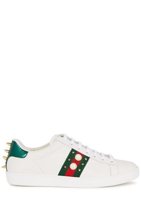 gucci white pearls and studs ace sneaker|gucci ace embellished leather sneakers.